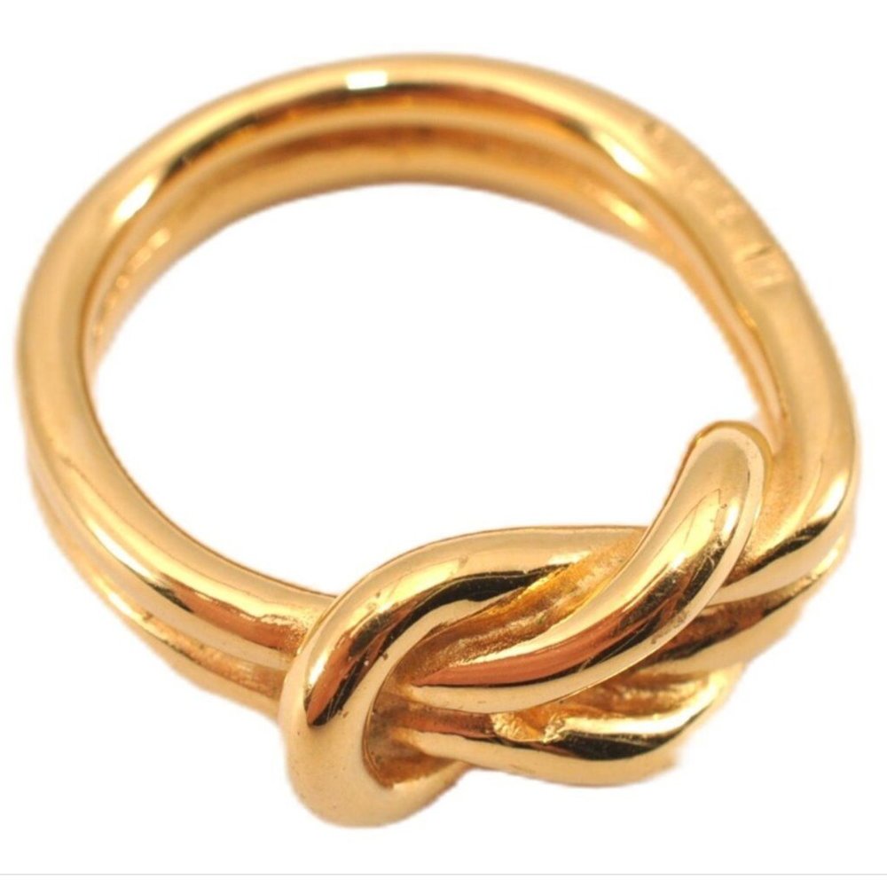 Auth HERMES Gold Plate Knot Twisted Rope Atama Scarf Ring Band